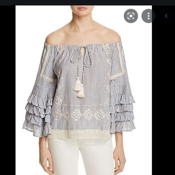 Love Sam Off the shoulder ruffle stripe top Sz XS - Picture 1 of 8